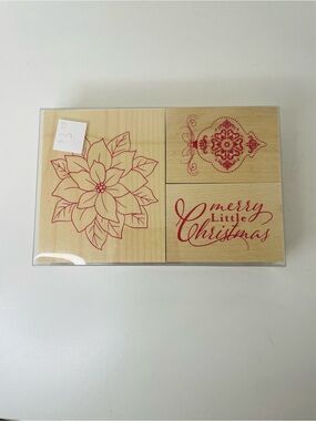 Christmas Holiday Wood Stamp Set, set of 3 red rubber stamps, Recollections